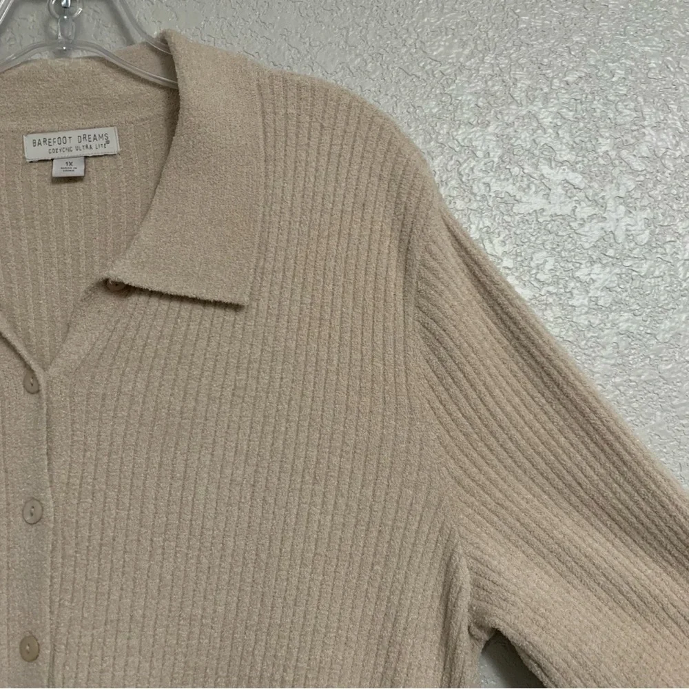 Barefoot Dreams Collared Cardigan Sweater Women 1X CozyChic Ultra Lite Ribbed - Picture 6 of 16